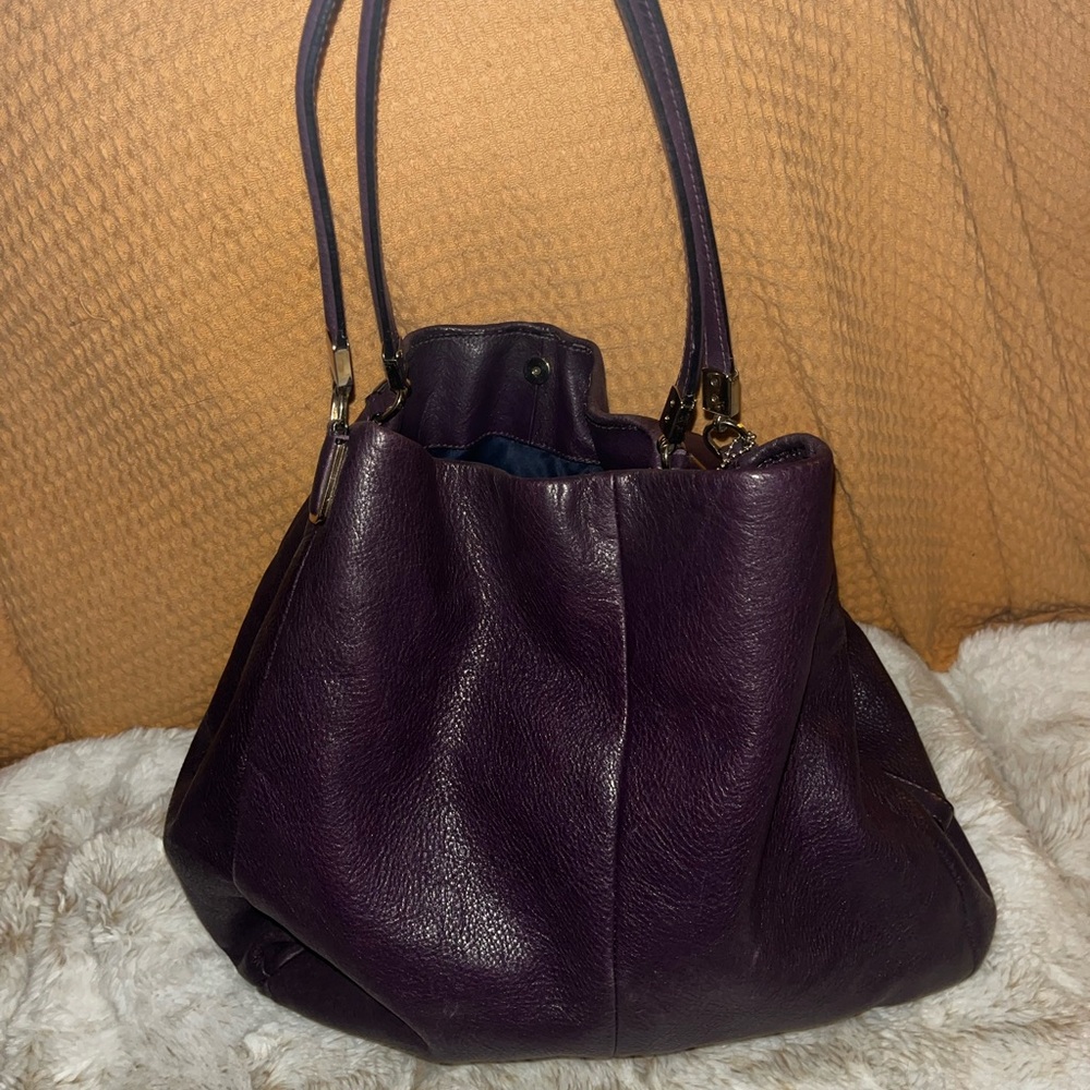 Coach Purple Leather Tote Bag